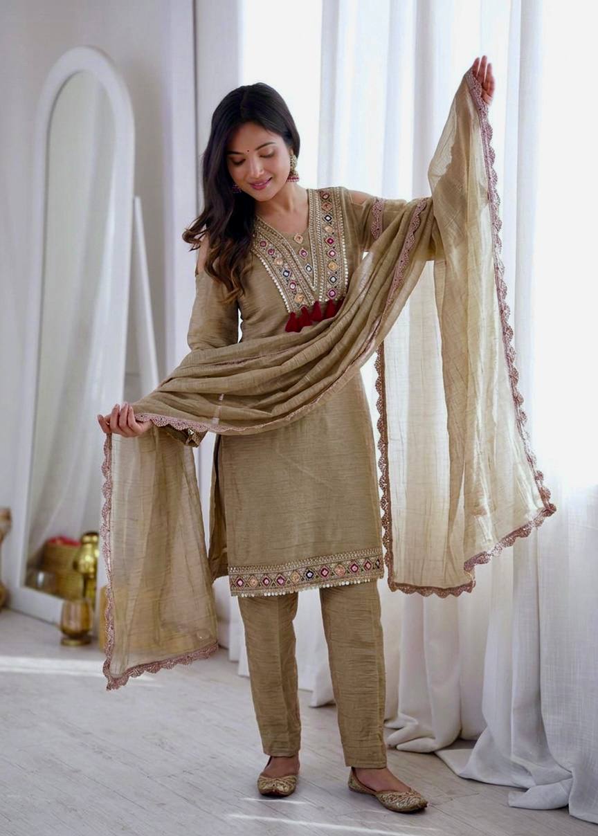 Luxe Beige Ensemble with Golden Accents