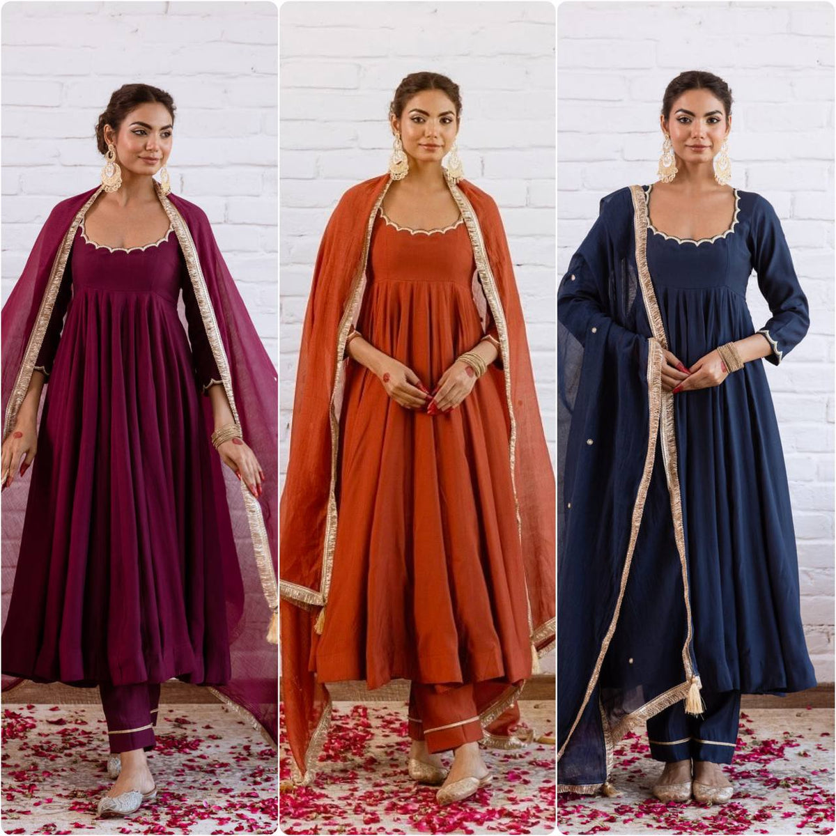 Elegant Wine Gota Patti Anarkali Suit Set