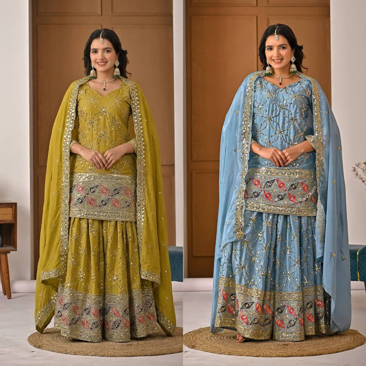 An elegant embellished traditional sharara suit set