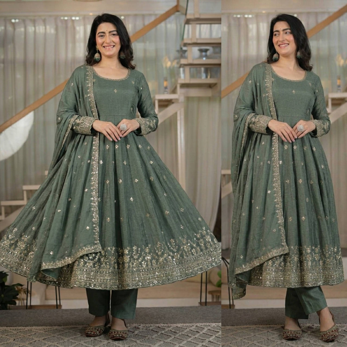 Fashionable Mustard Suit with Elegant Embroidery