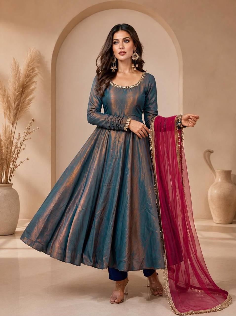 Sophisticated Blue Maroon Anarkali Suit Wear
