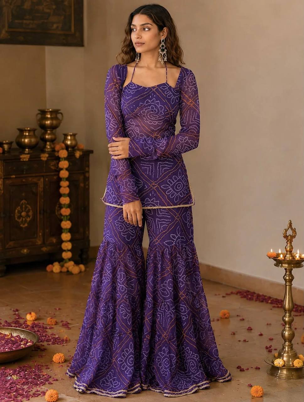 Majestic Charm Embroidered Purple Georgette Attire