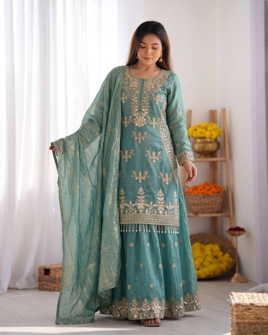 Emerald Elegance Embroidered Suit Collection
