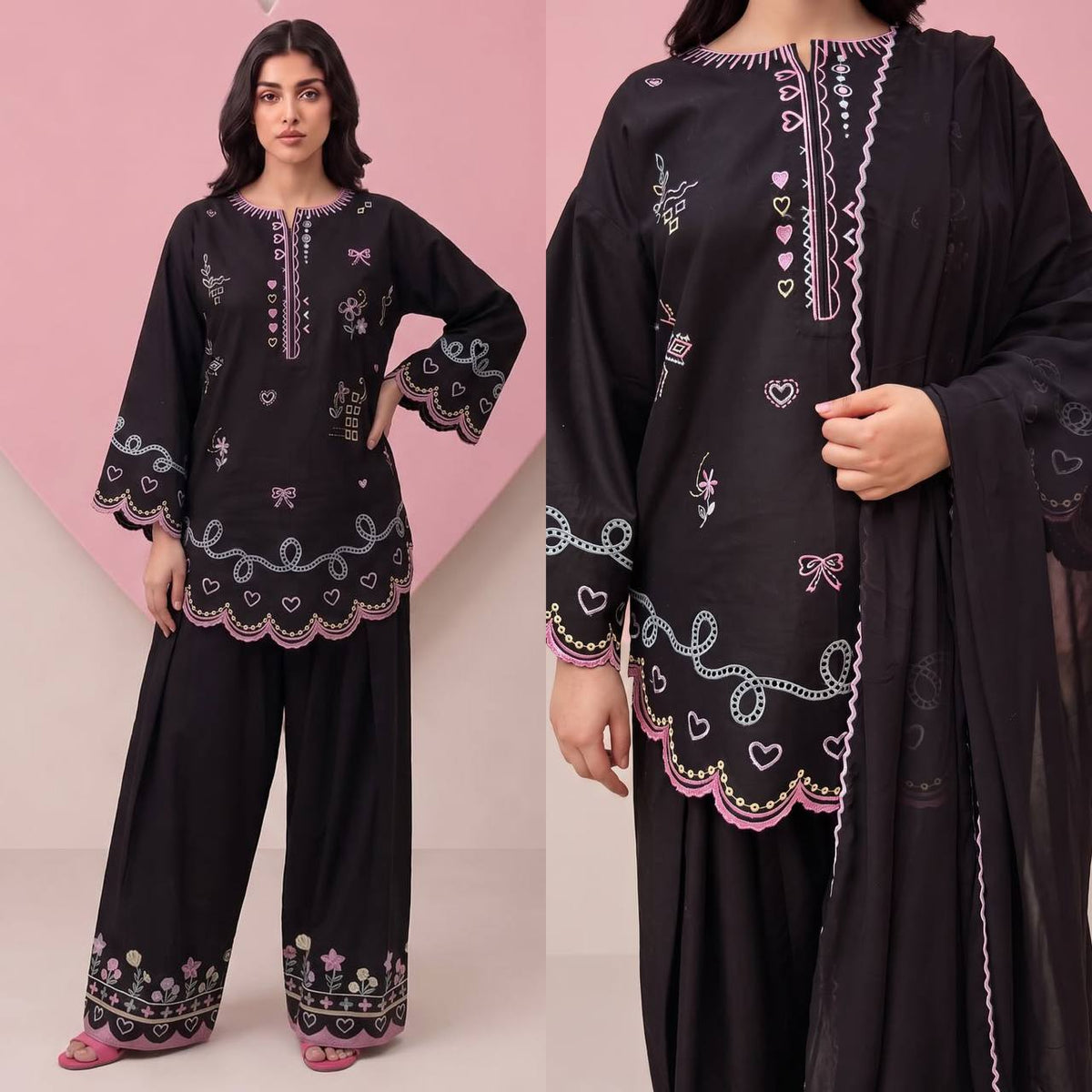 Stylish Affection Black Farshi Salwar Embroidered Suit