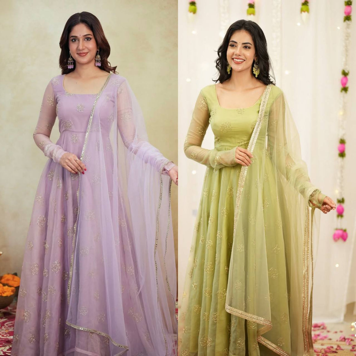 Garden Bloom Pastel Green Anarkali Ensemble