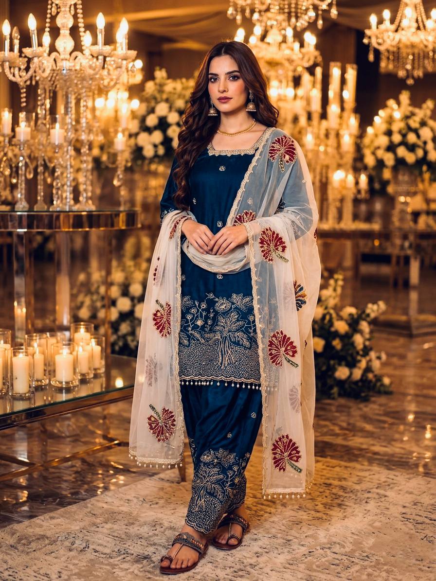 Timeless Blue and Gold Embroidered Salwar Suit