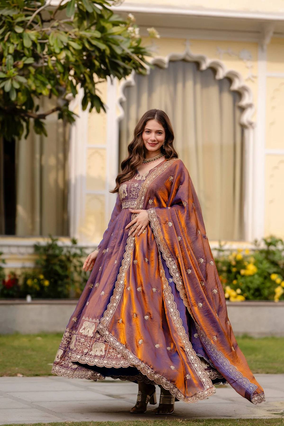 Majestic Purple Gold Anarkali Suit Ensemble