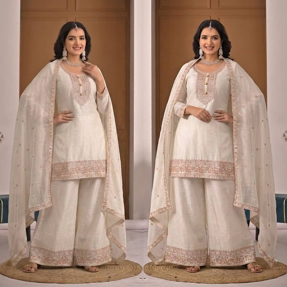 Chic White Suit Featuring Embroidered Dupatta