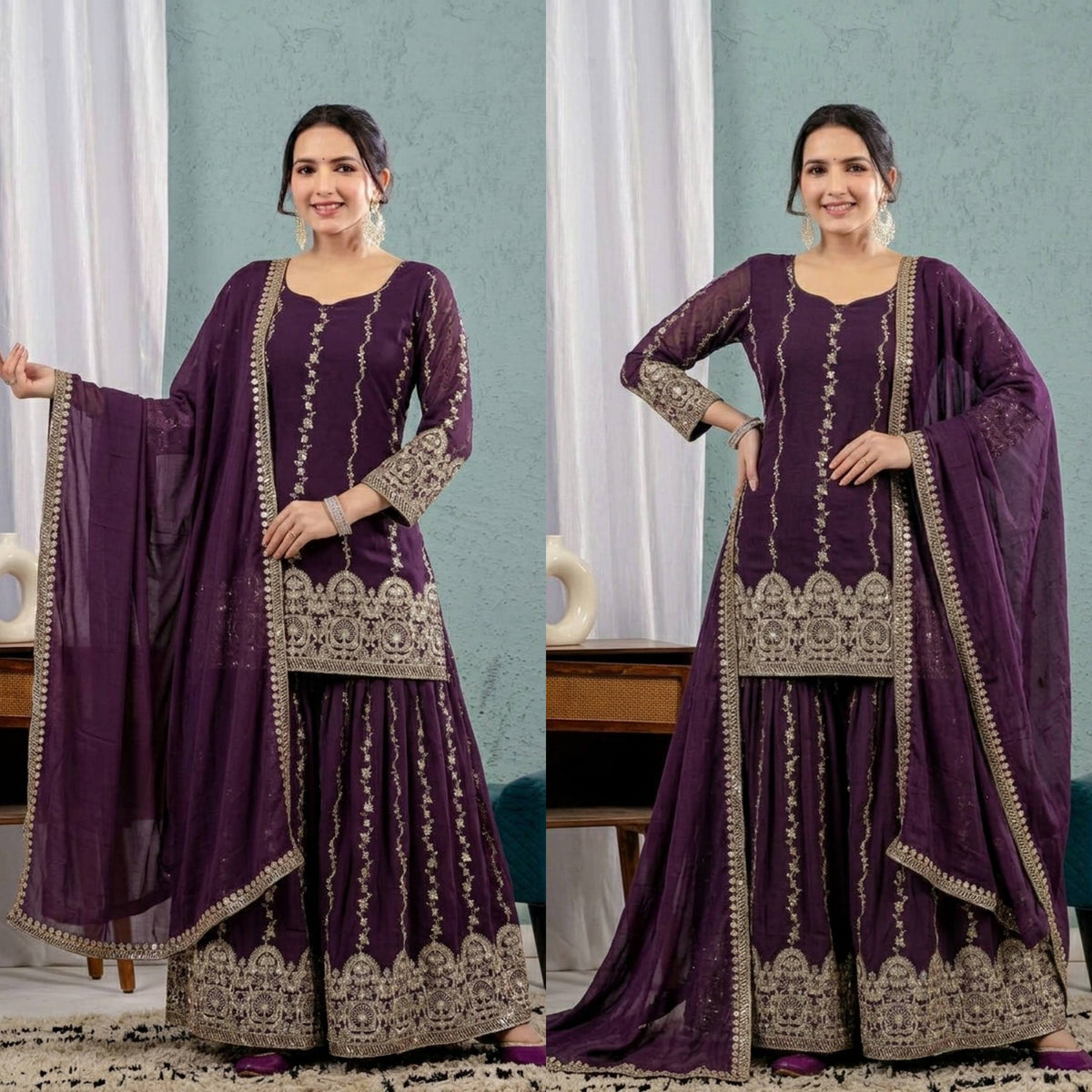Elegant Purple Embroidered Georgette Suit Ensemble