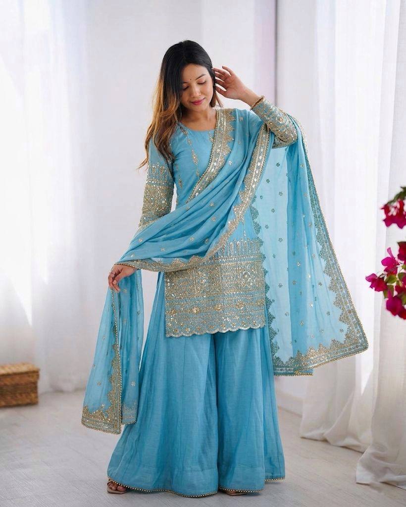 Radiant Blue Embroidered Elegance for Every Occasion