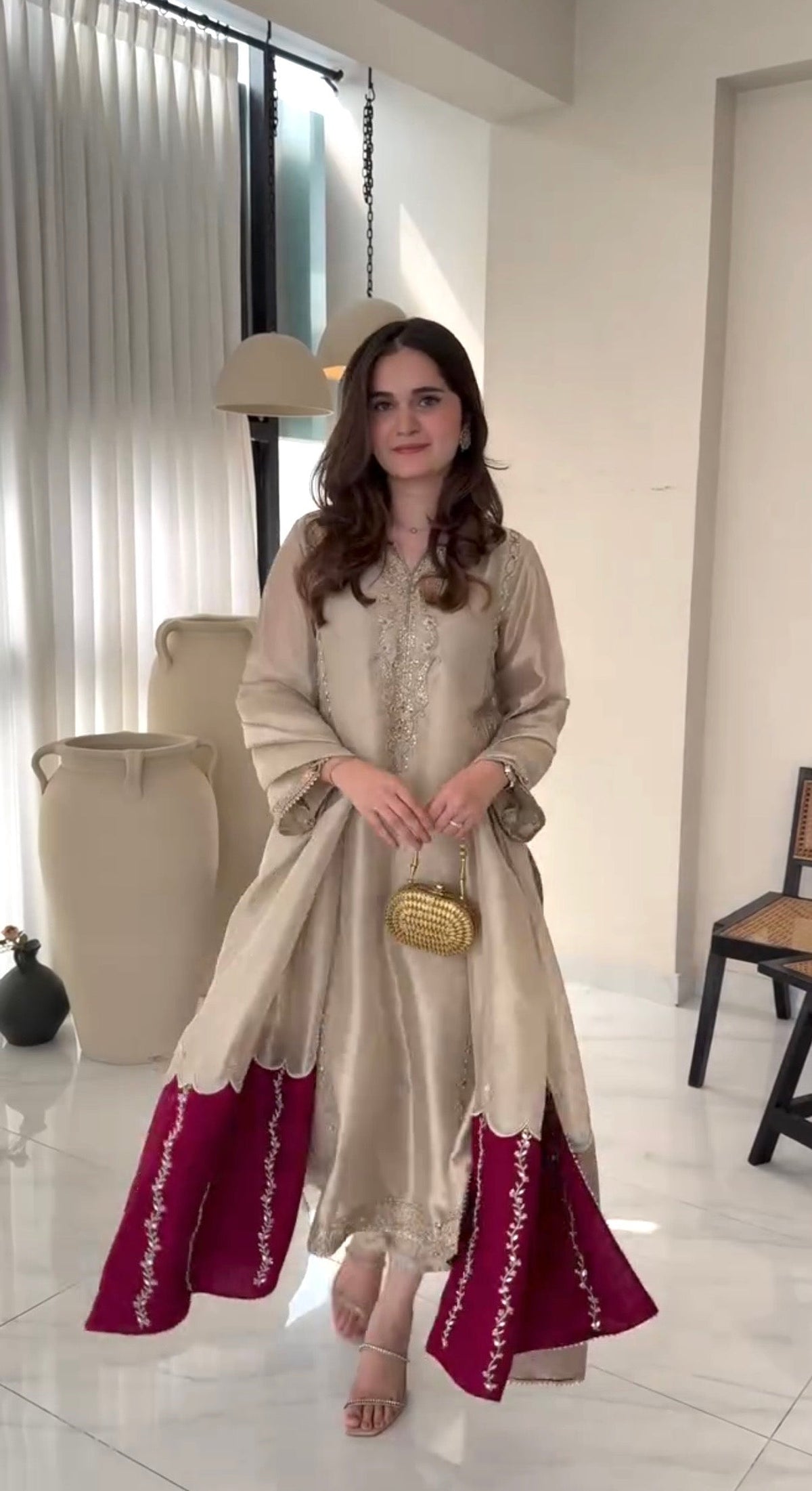 Champagne Silk Heritage Embroidered Royal Festive Couture Ensemble