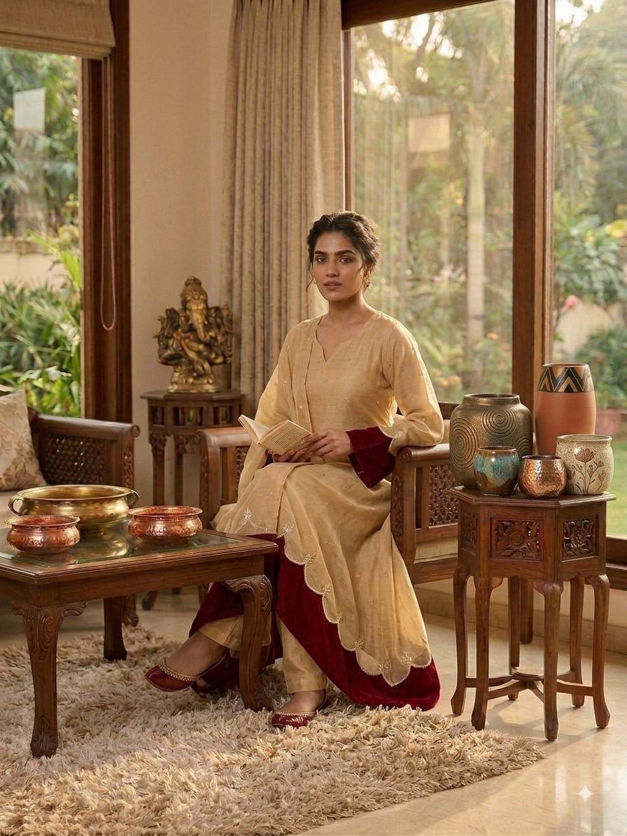 Classy Comfort Beige and Maroon Suit
