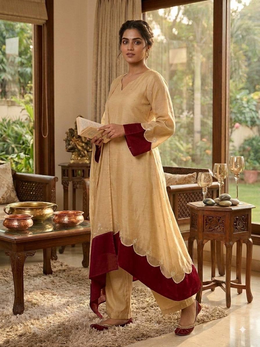 Classy Comfort Beige and Maroon Suit