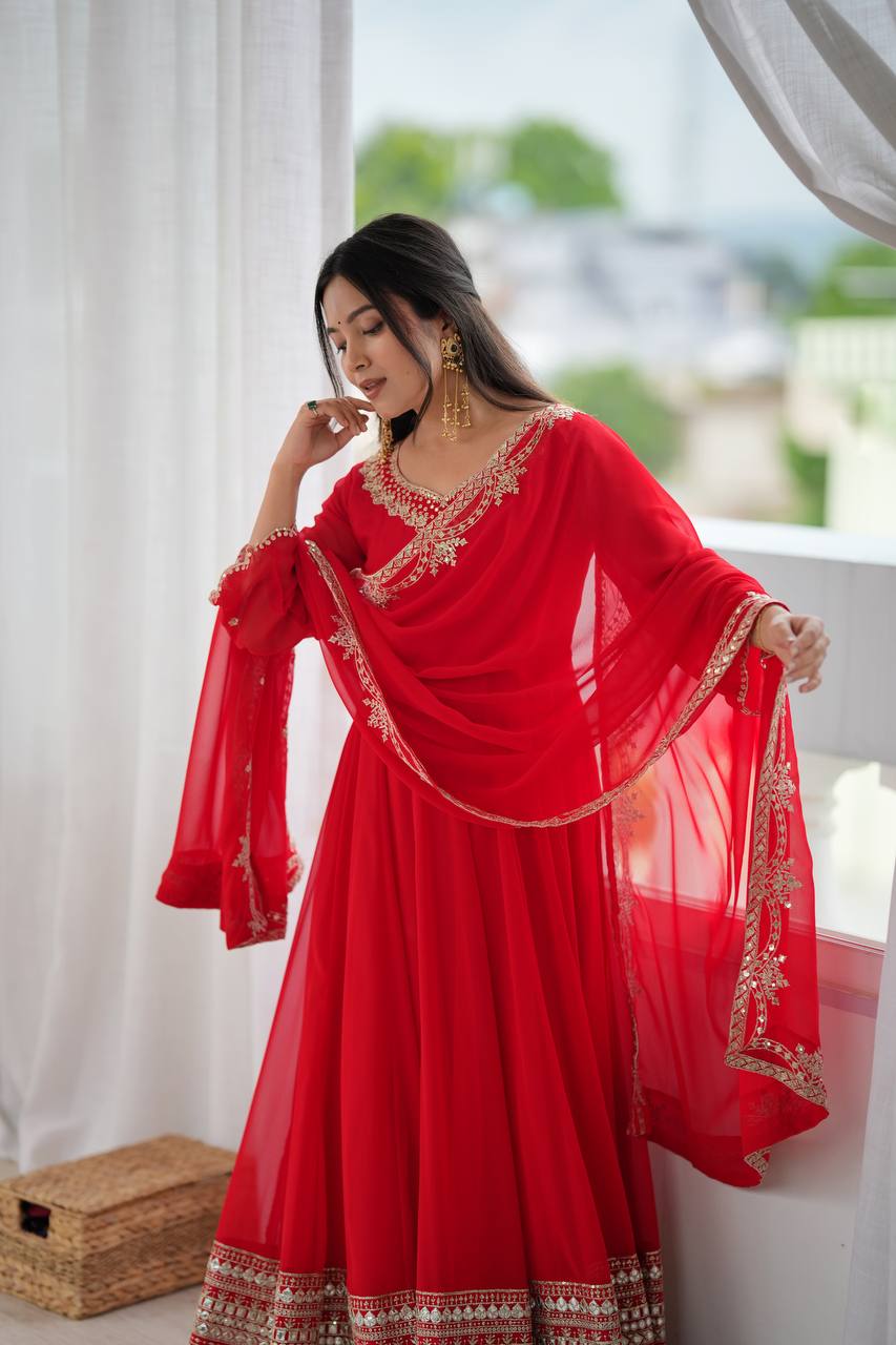 Crimson Royale Embroidered Anarkali Festive Ensemble
