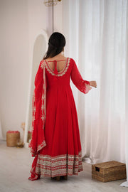 Crimson Royale Embroidered Anarkali Festive Ensemble