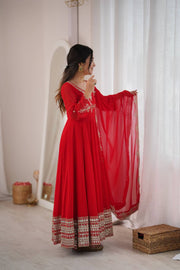 Crimson Royale Embroidered Anarkali Festive Ensemble