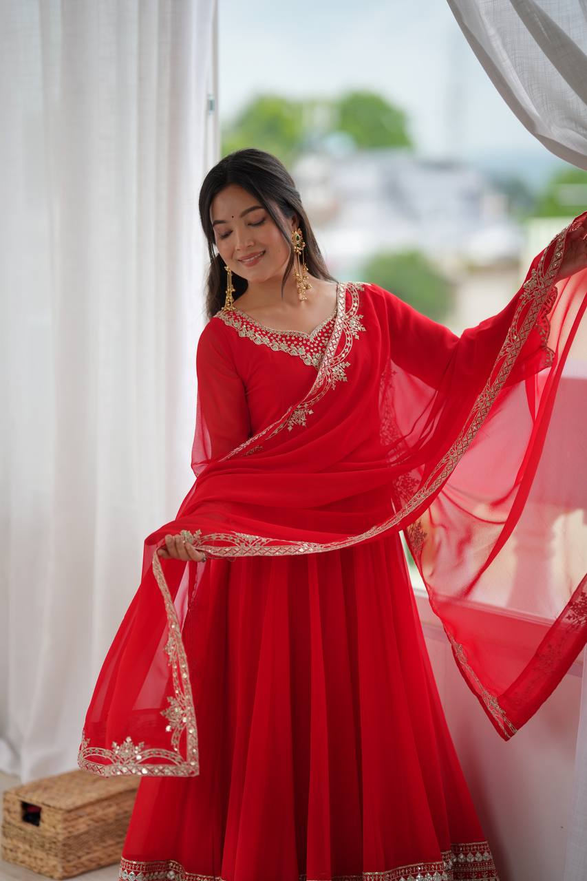 Crimson Royale Embroidered Anarkali Festive Ensemble