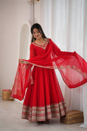 Crimson Royale Embroidered Anarkali Festive Ensemble