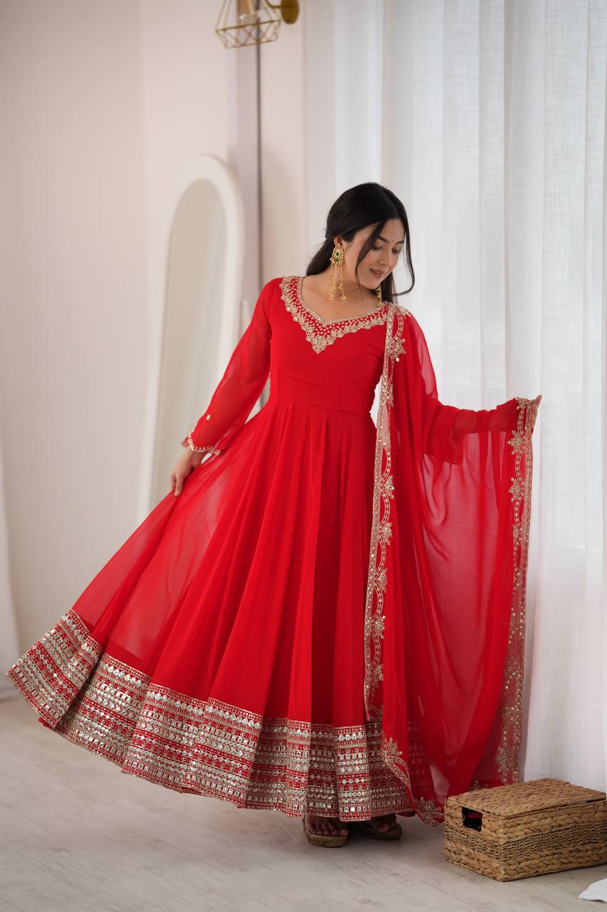 Crimson Royale Embroidered Anarkali Festive Ensemble