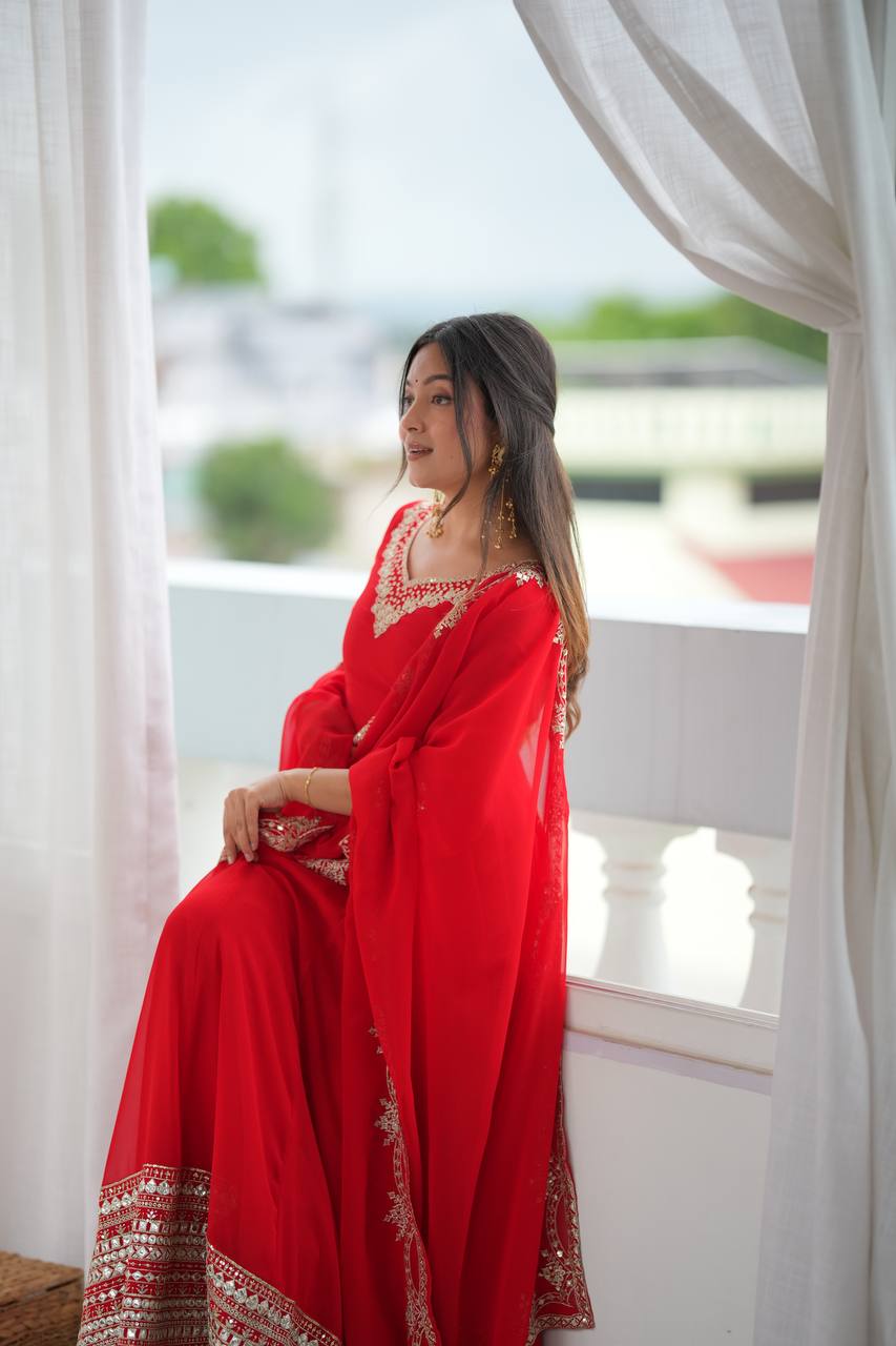 Crimson Royale Embroidered Anarkali Festive Ensemble