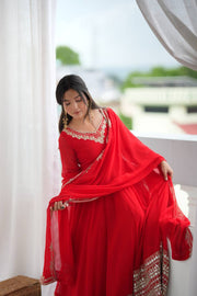 Crimson Royale Embroidered Anarkali Festive Ensemble