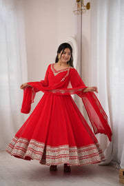 Crimson Royale Embroidered Anarkali Festive Ensemble