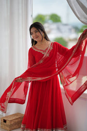 Crimson Royale Embroidered Anarkali Festive Ensemble