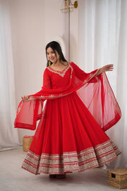 Crimson Royale Embroidered Anarkali Festive Ensemble