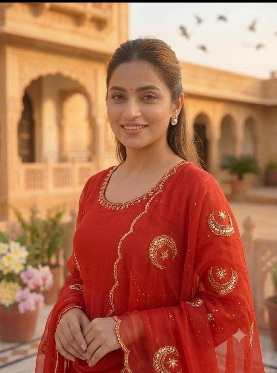 Radiant Red Elegance Embroidered Georgette Suit
