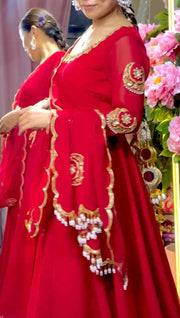 Radiant Red Elegance Embroidered Georgette Suit