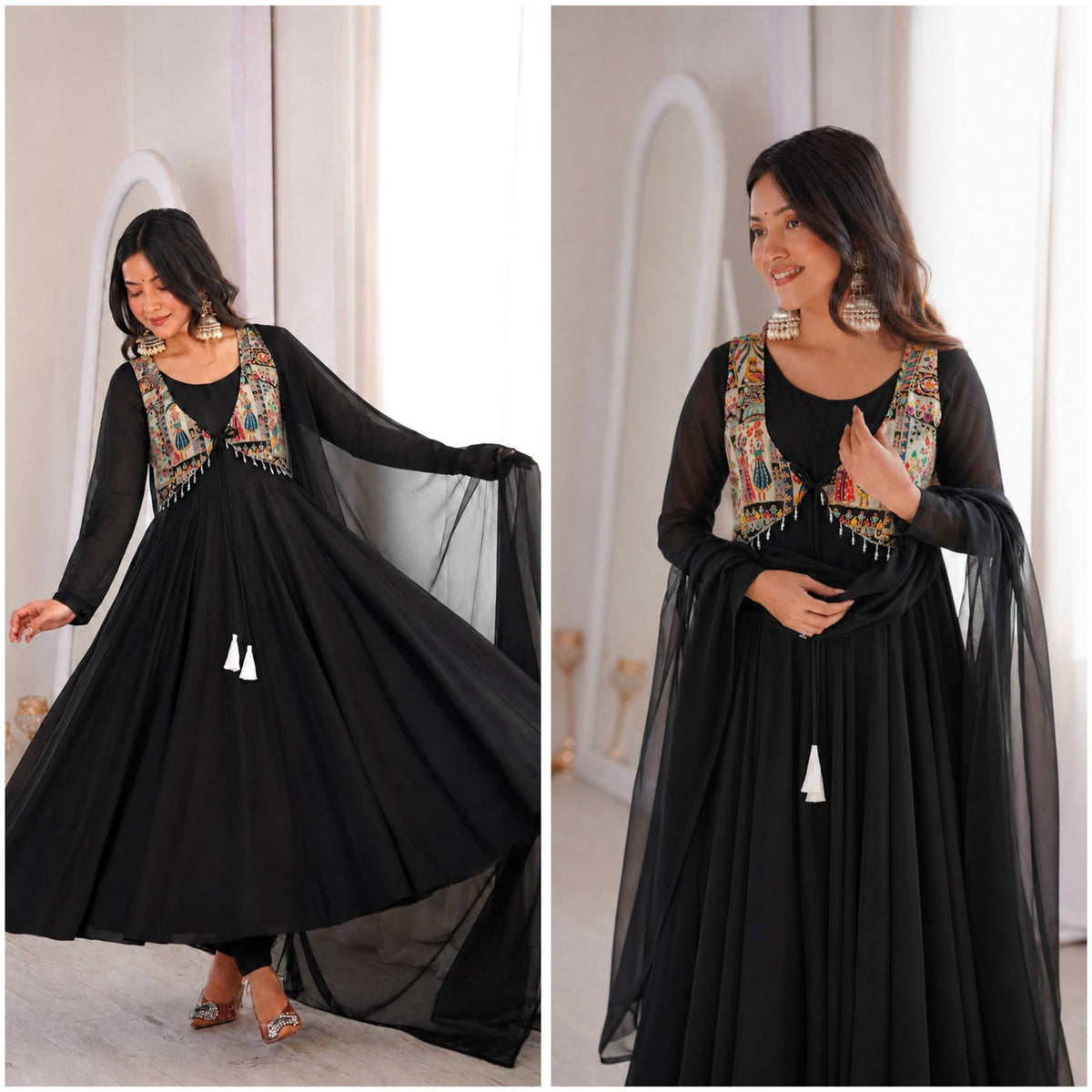 Midnight Elegance Embroidered Anarkali Delight
