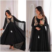 Midnight Elegance Embroidered Anarkali Delight