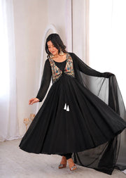 Midnight Elegance Embroidered Anarkali Delight