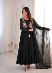 Midnight Elegance Embroidered Anarkali Delight