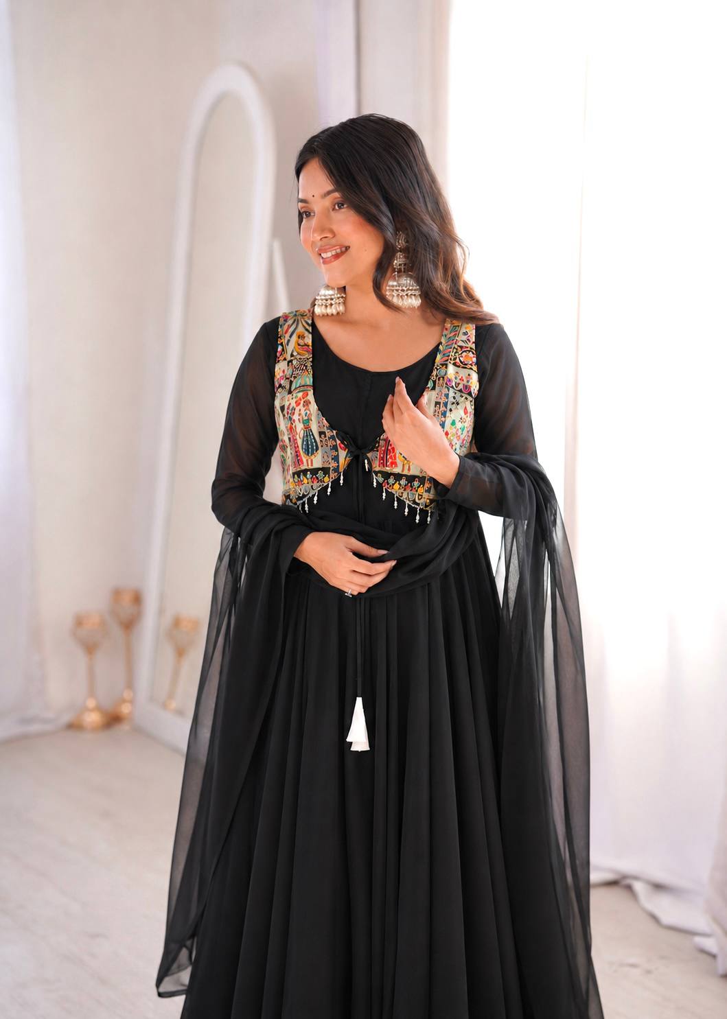 Midnight Elegance Embroidered Anarkali Delight