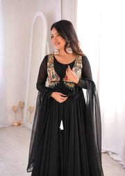 Midnight Elegance Embroidered Anarkali Delight