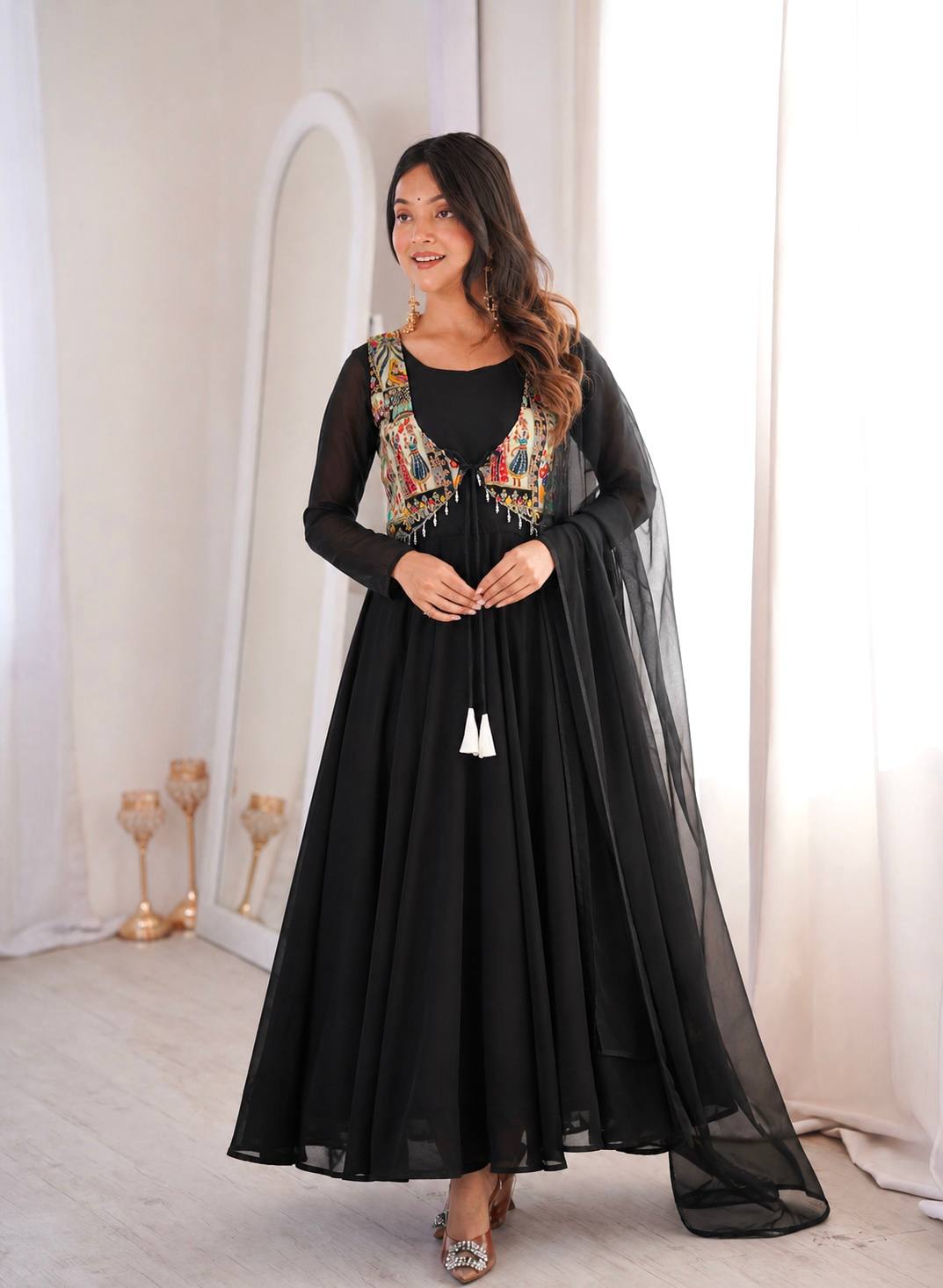 Midnight Elegance Embroidered Anarkali Delight