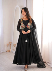 Midnight Elegance Embroidered Anarkali Delight