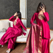 Classic Rani Pink Silk Festive Suit Set
