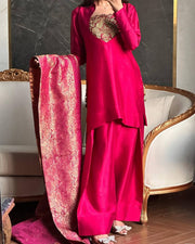 Classic Rani Pink Silk Festive Suit Set