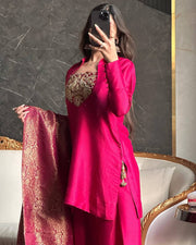 Classic Rani Pink Silk Festive Suit Set