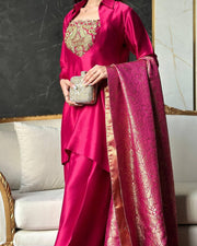 Classic Rani Pink Silk Festive Suit Set