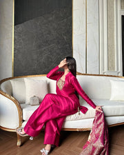 Classic Rani Pink Silk Festive Suit Set