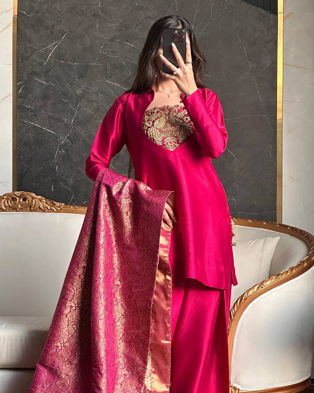 Classic Rani Pink Silk Festive Suit Set