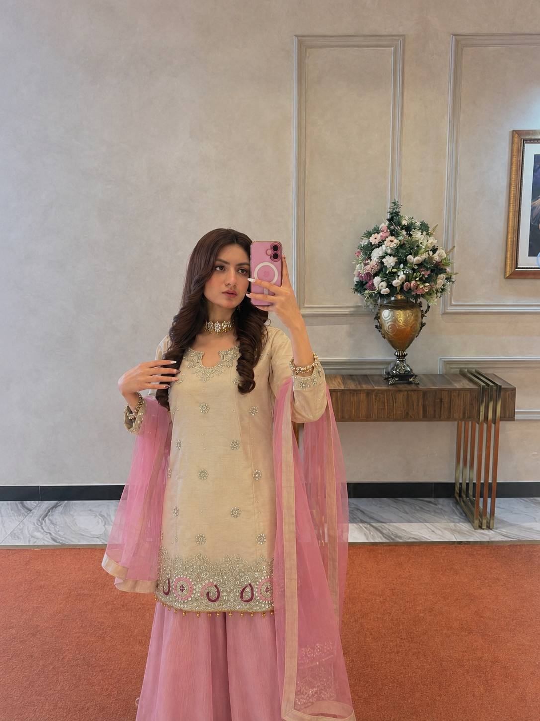 Timeless Pink Embroidered Suit and Dupatta