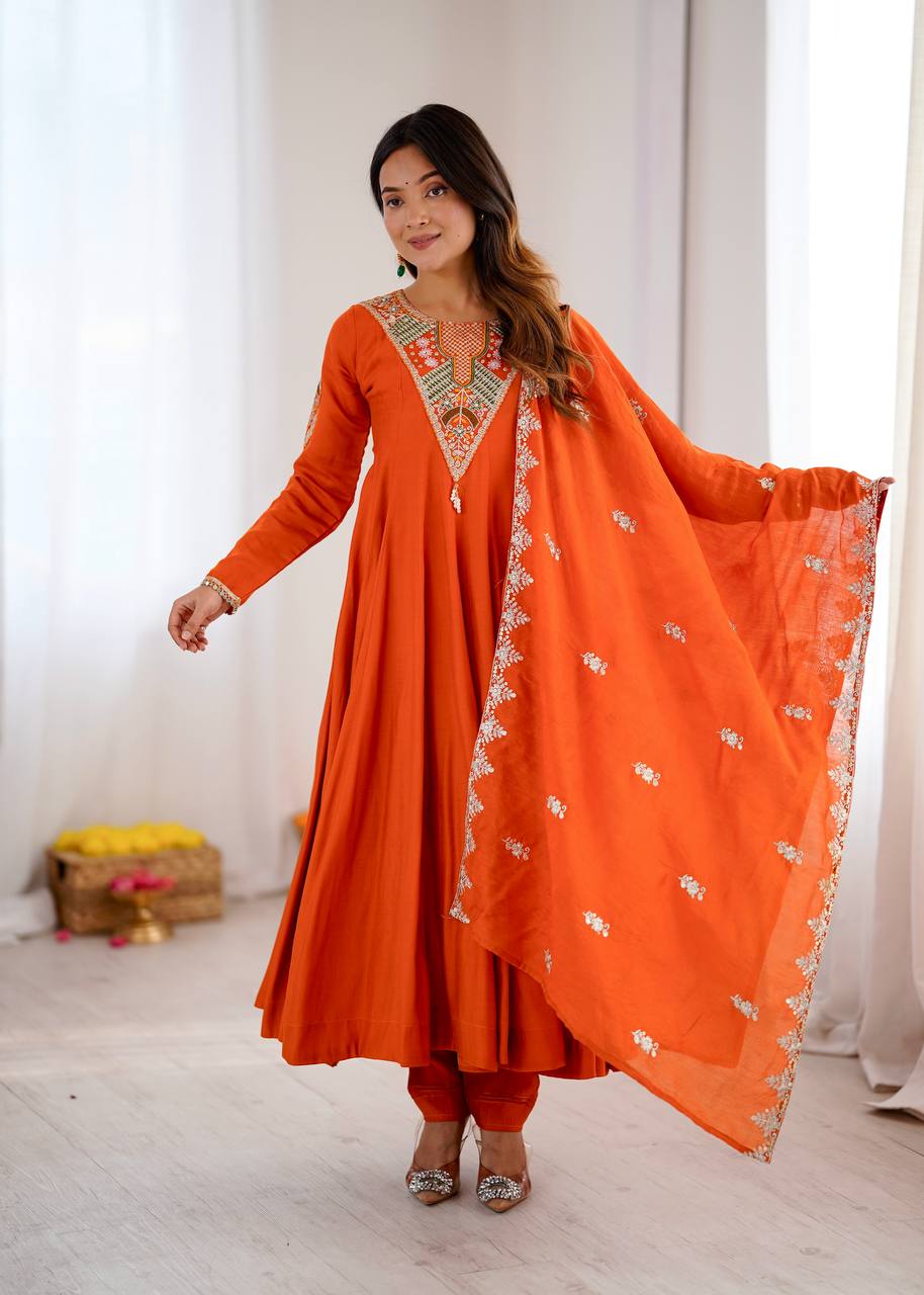 Vibrant Orange Anarkali Embroidery for Every Occasion