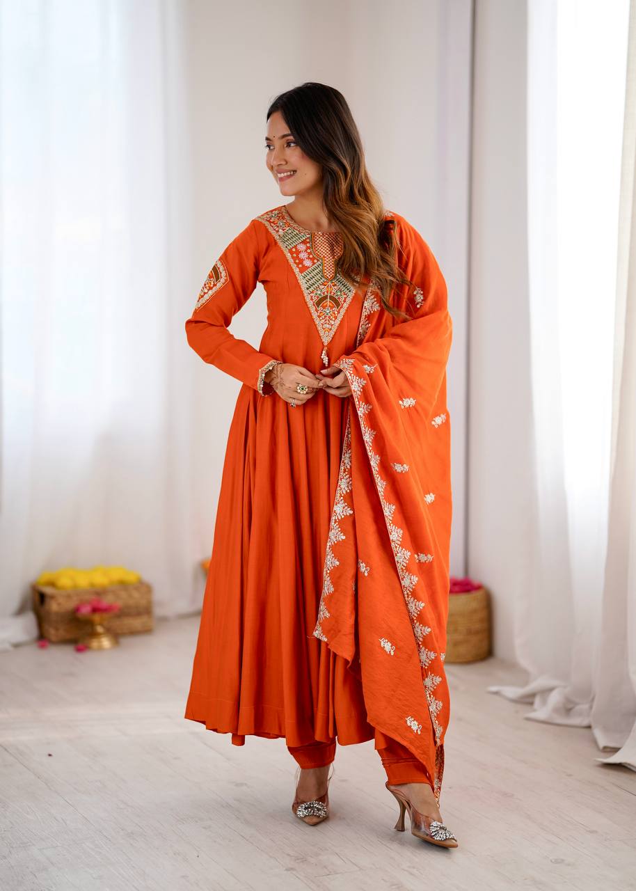 Vibrant Orange Anarkali Embroidery for Every Occasion
