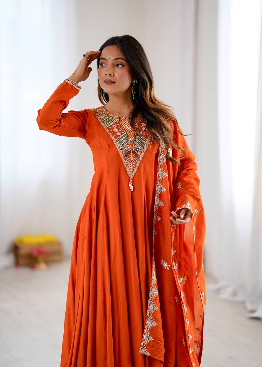 Vibrant Orange Anarkali Embroidery for Every Occasion