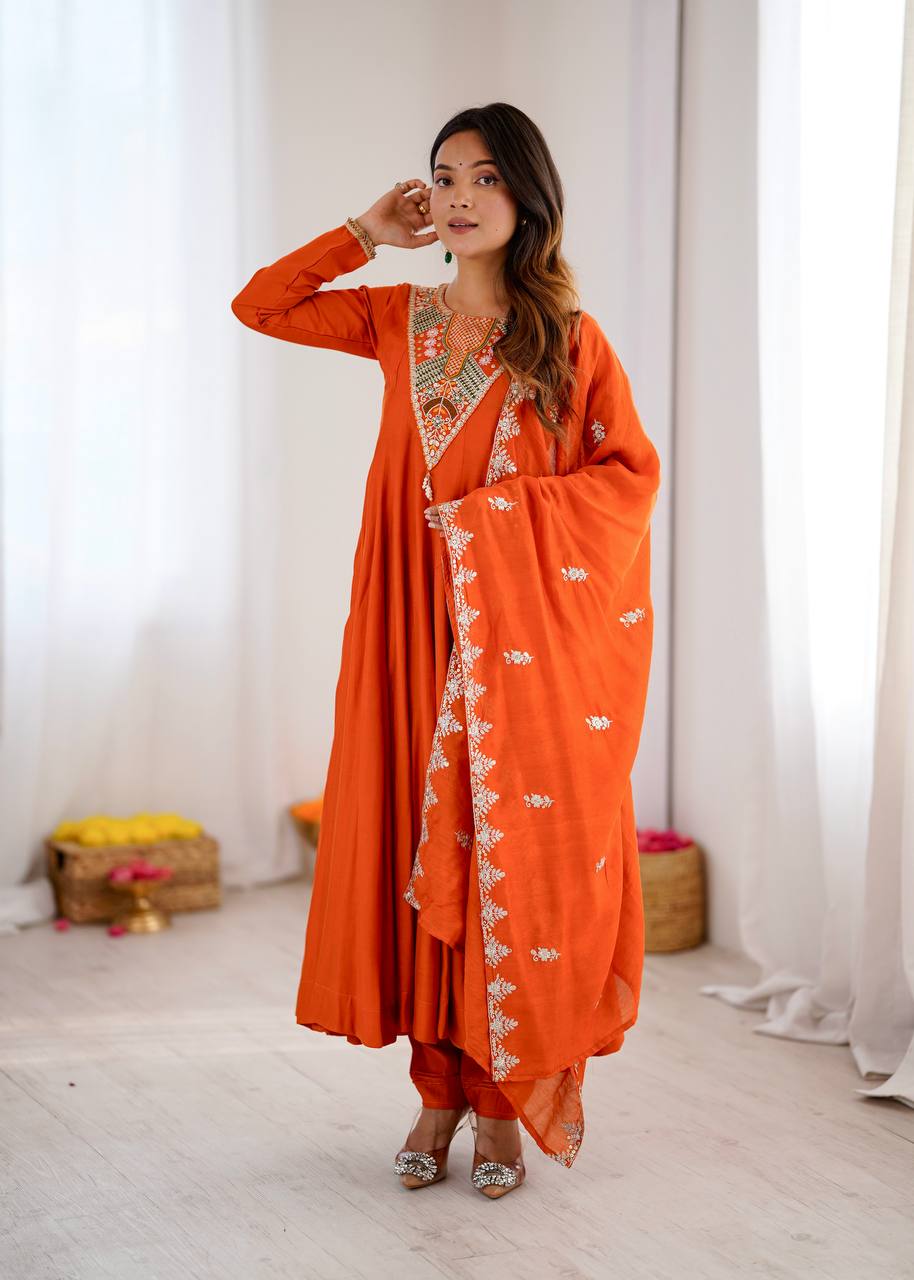 Vibrant Orange Anarkali Embroidery for Every Occasion