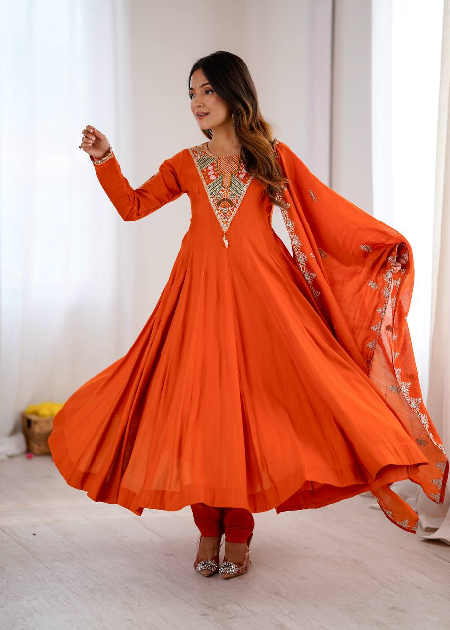 Vibrant Orange Anarkali Embroidery for Every Occasion